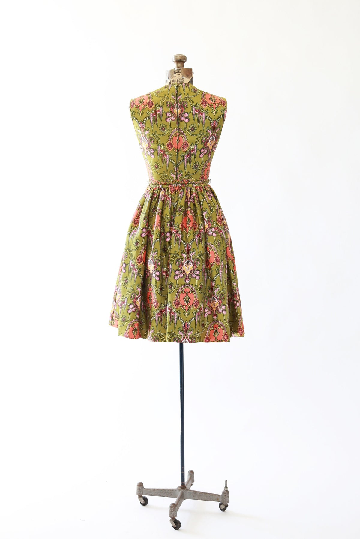 Vintage 1950s green silk floral mini dress