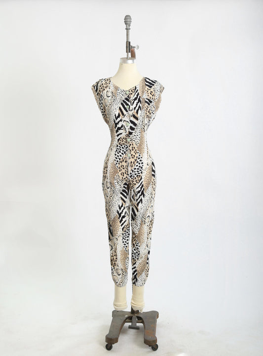 Vintage 80s Animal print French Jumpsuit