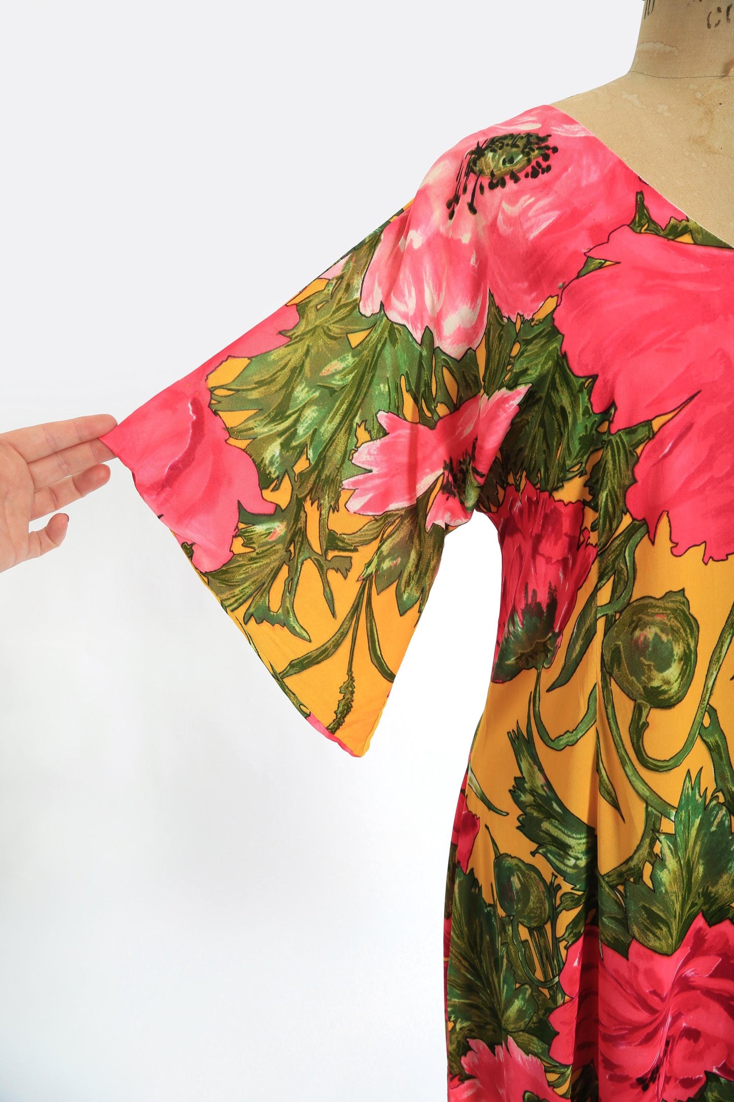 Vintage 60s neon floral Psychedelic nylon maxi dress