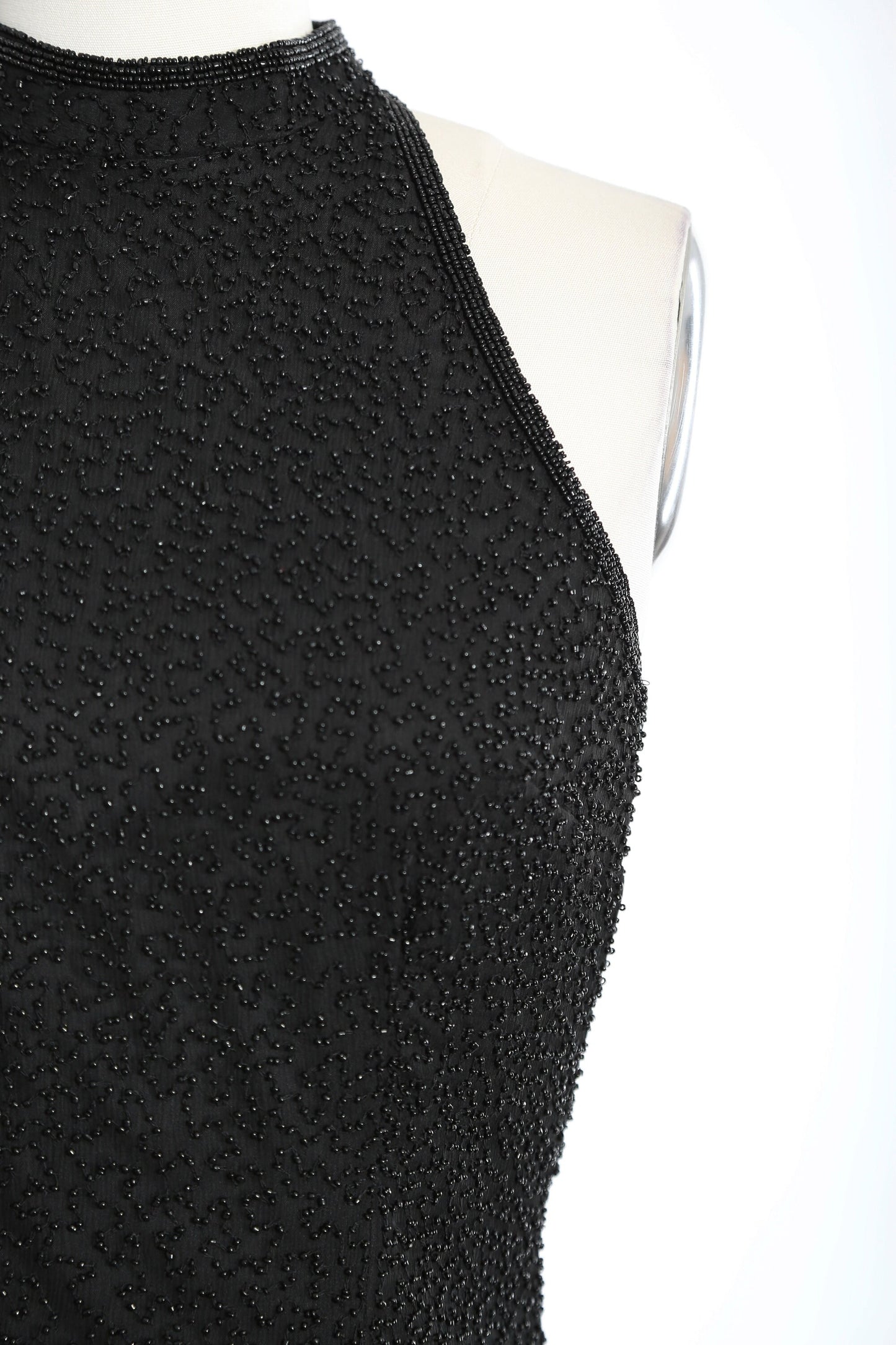 Vintage 90s black beaded silk maxi dress