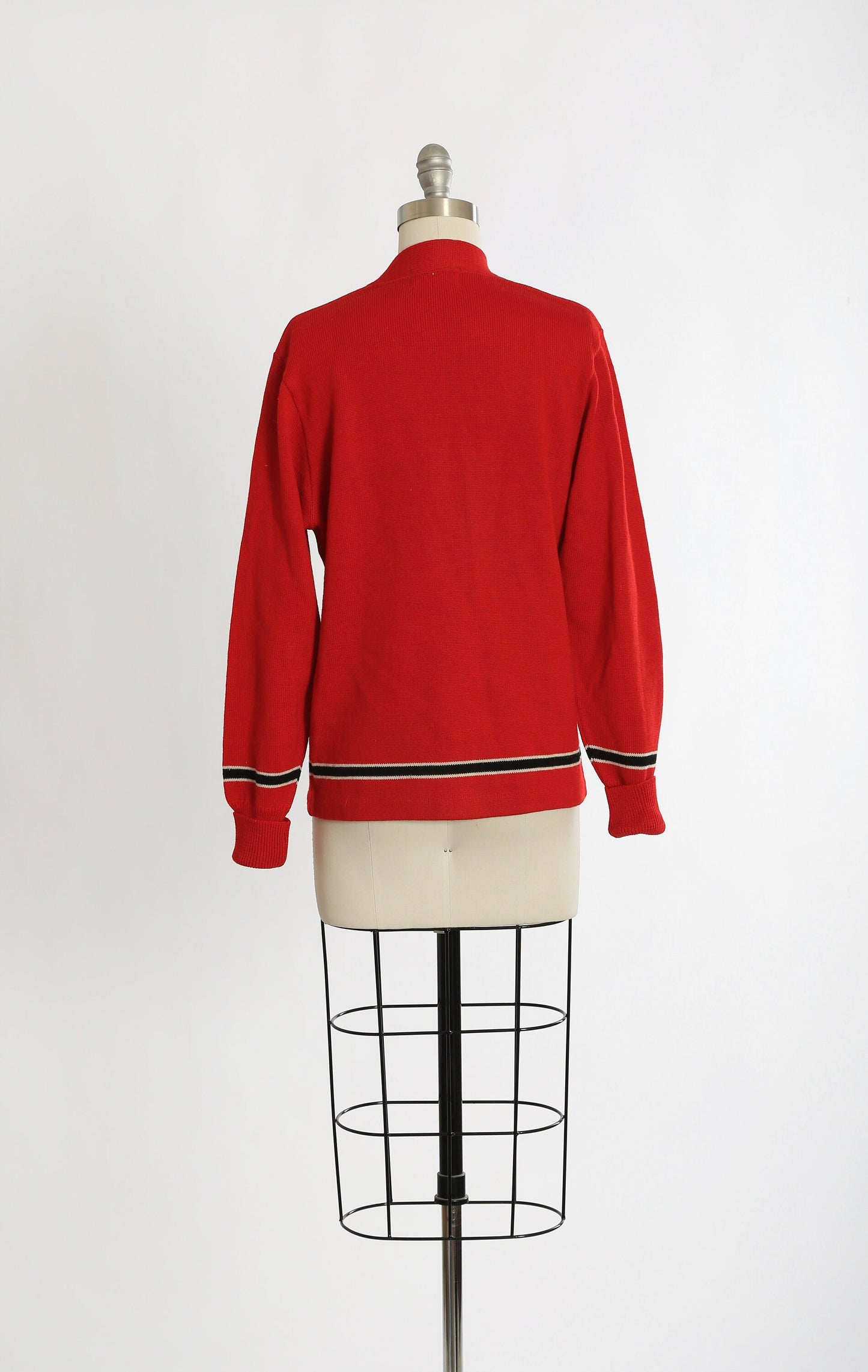 Vintage 50s red striped knit wool cardigan Varsity sweater