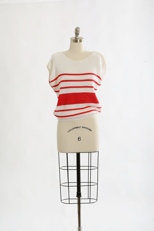 80s Nautical red striped anchor sailboat knit sweater