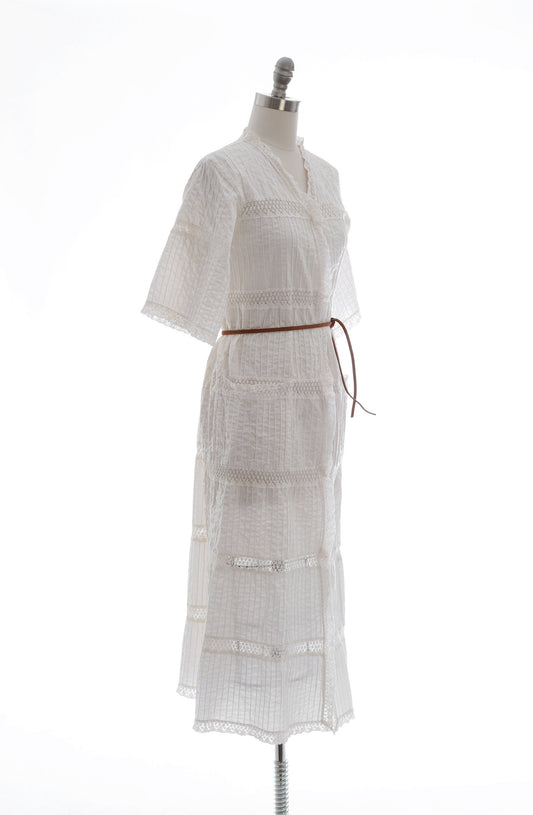 Vintage 70s Mexican white cotton crochet Dress
