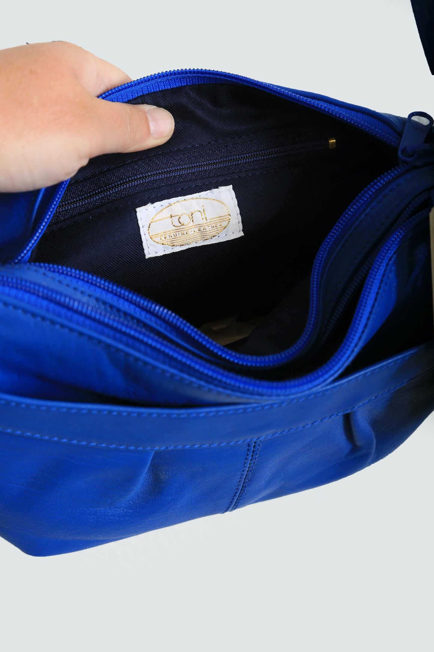 Vintage 90s bright blue leather purse | 1990s deadstock leather purse