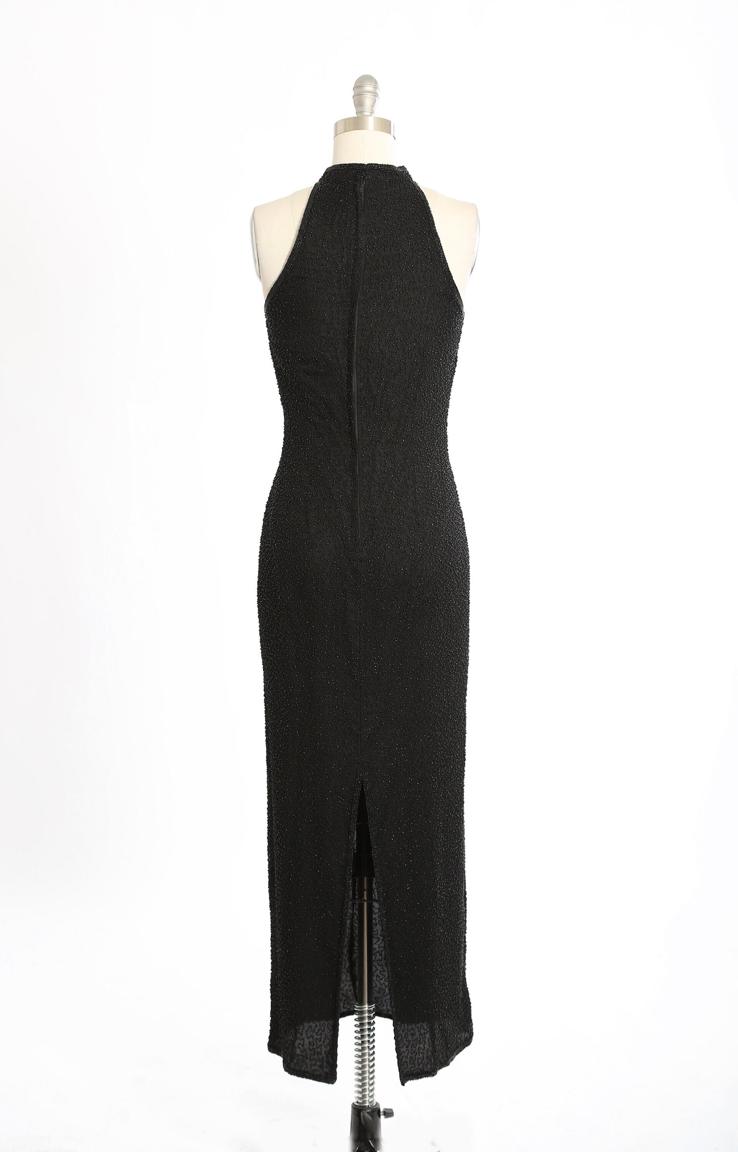 Vintage 90s black beaded silk maxi dress