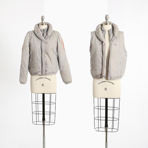 Vintage 80s gray + pink Puffer jacket Vest