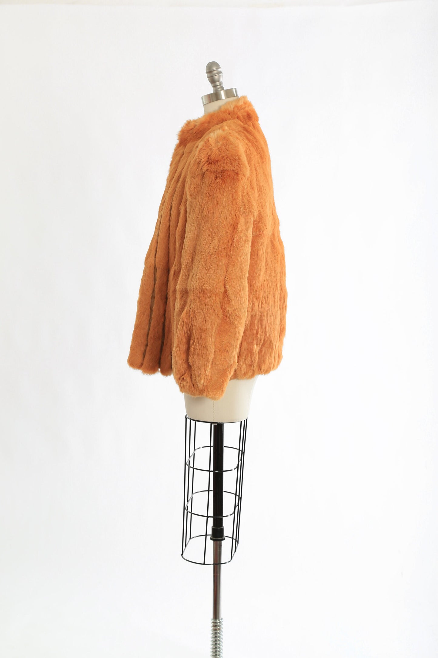 Vintage 70s orange Rabbit Fur Coat Plush chubby Stroller Jacket