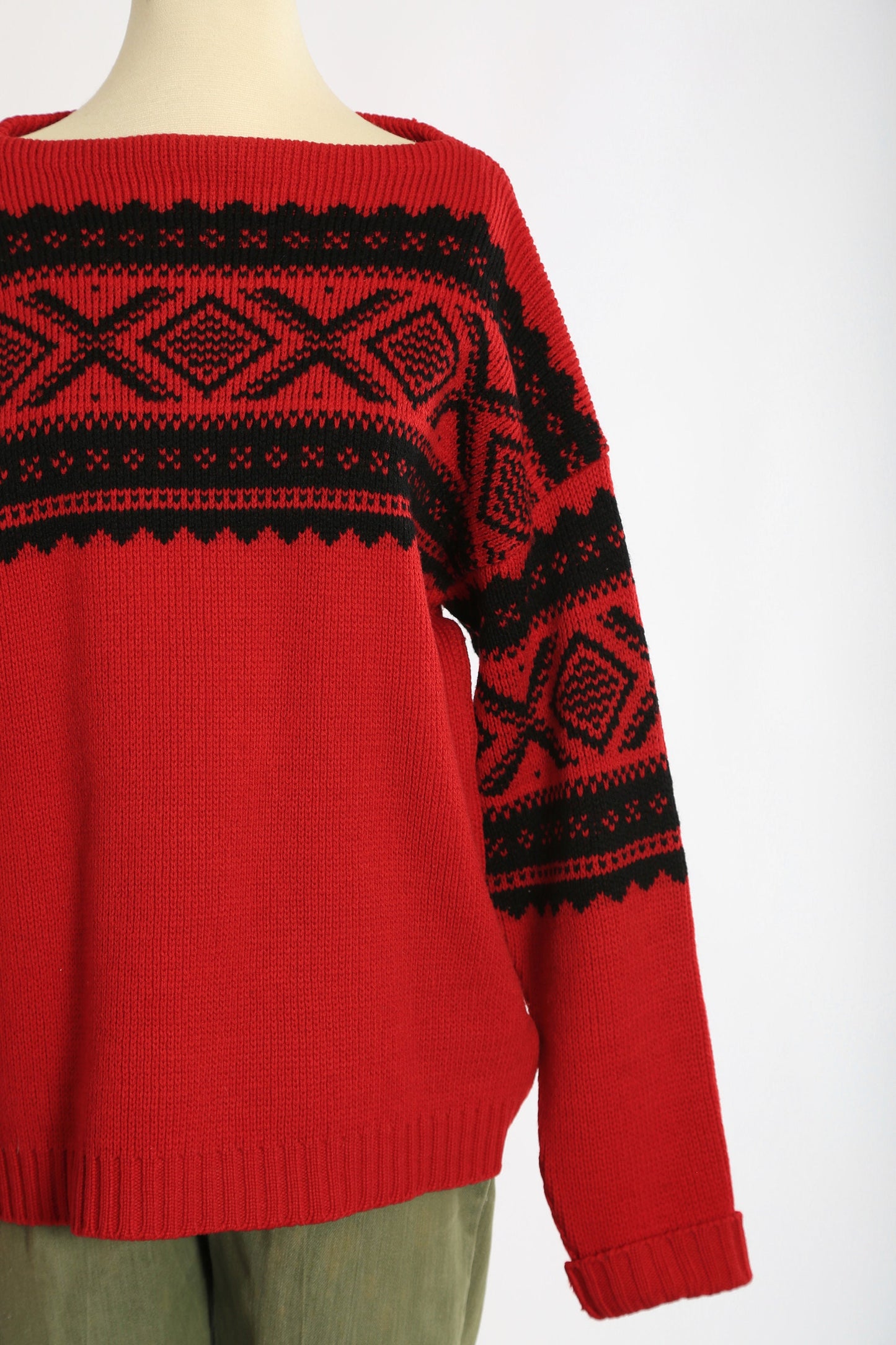 Vintage 60s red southwestern hand knit wool Sweater