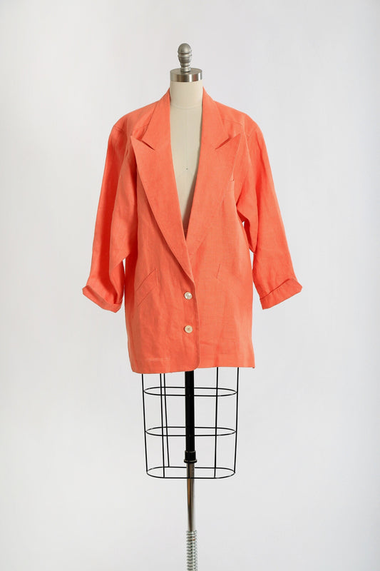 90s oversized salmon orange linen blazer jacket