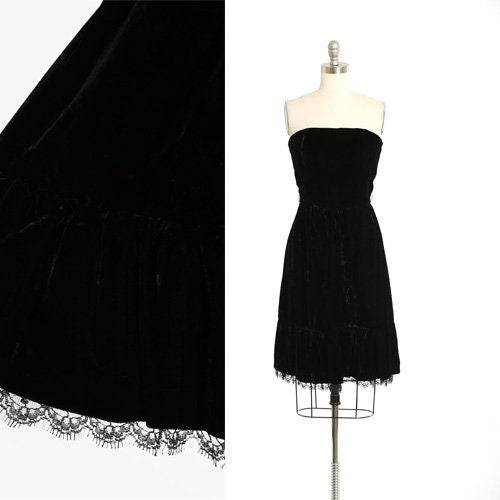 Vintage 1950s black velvet lace dress