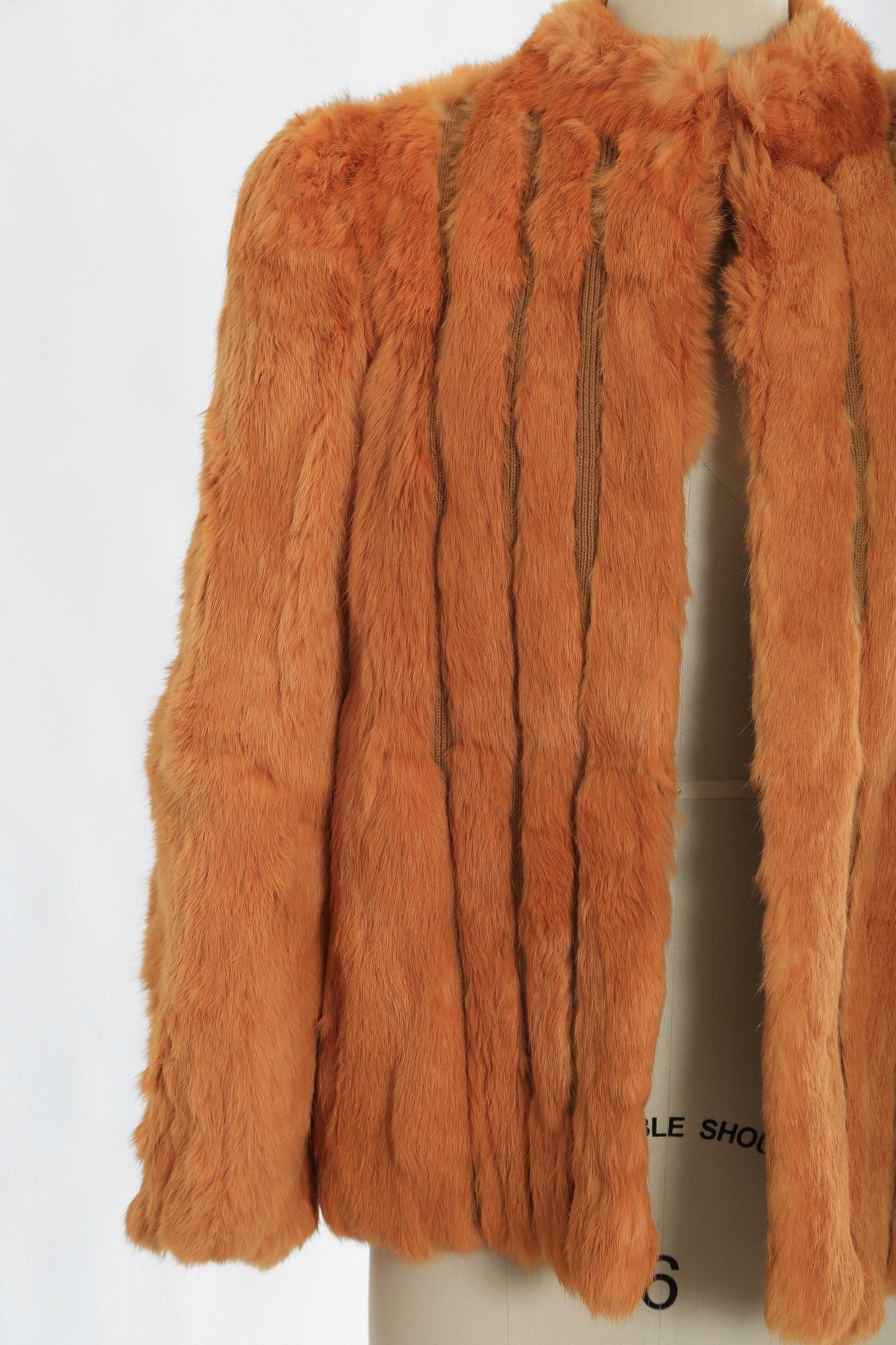 Vintage 70s orange Rabbit Fur Coat Plush chubby Stroller Jacket
