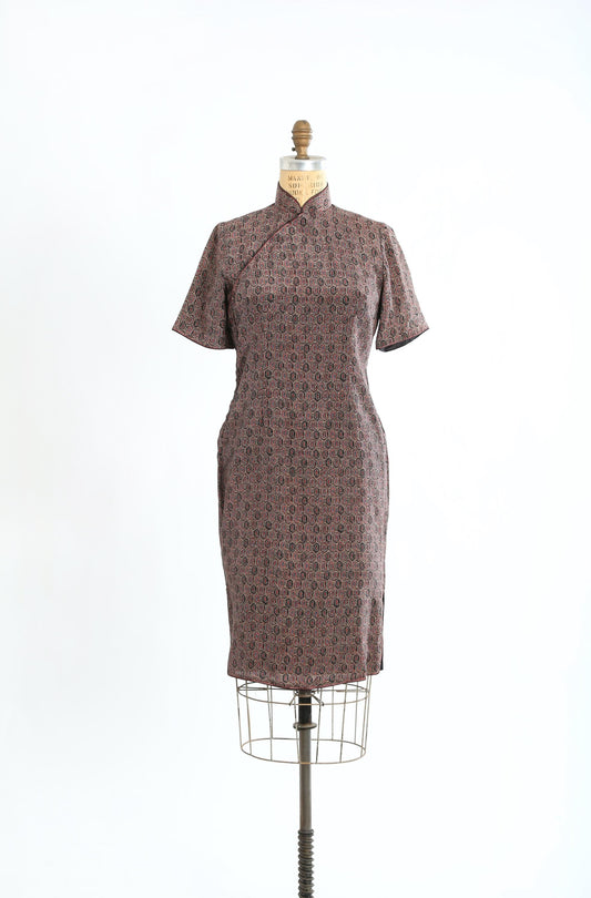Vintage 60s Purple Silk paisley Cheongsam dress