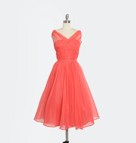 50s Pink chiffon tulle party dress