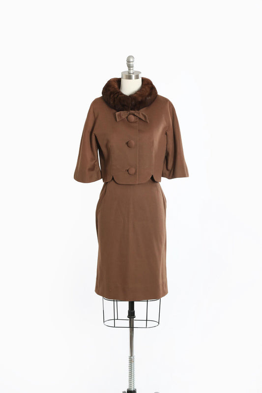 50s Lilli Ann suit | Vintage 1950s Lilli Ann brown wool Mink fur 2pc set