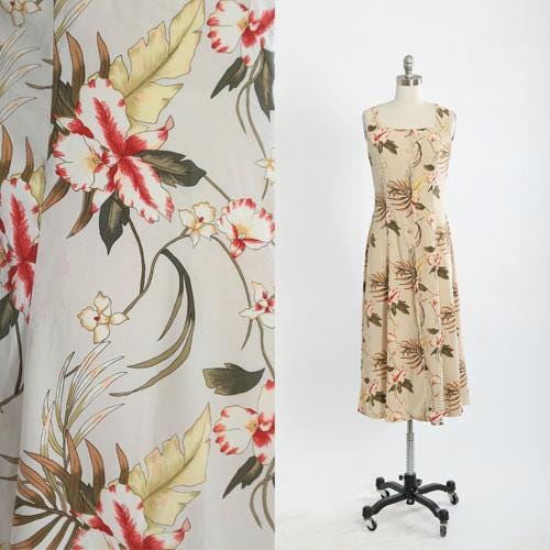 Y2K tropical floral silk midi dress