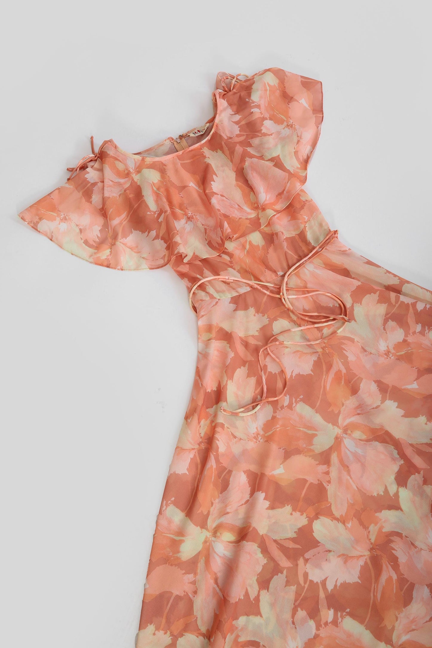 Floral ruffle maxi | Vintage 70s pink semi sheer maxi dress