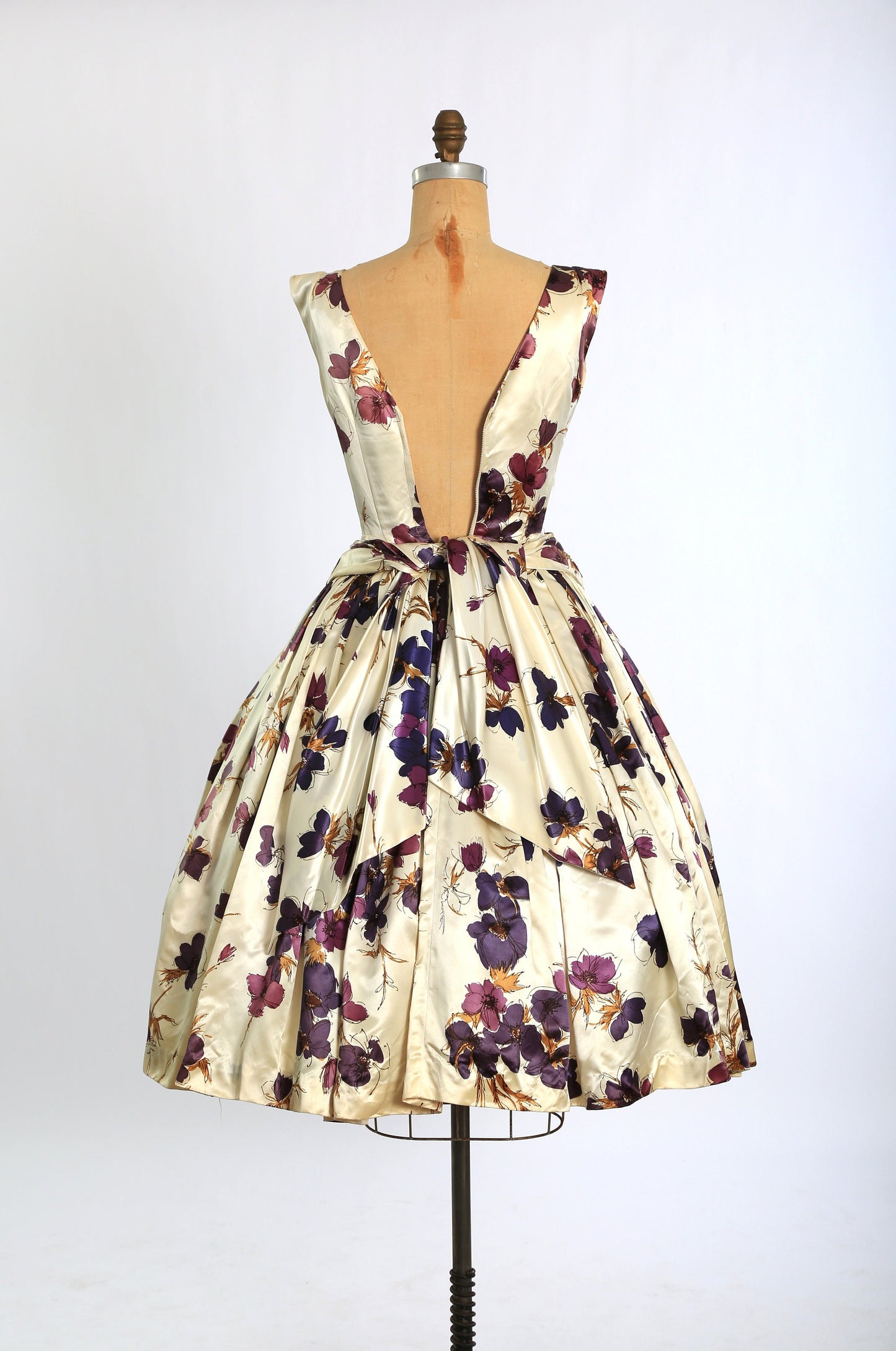 Vintage 50s purple floral satin dress ombre dress | Vintage 1950s artistic floral gown