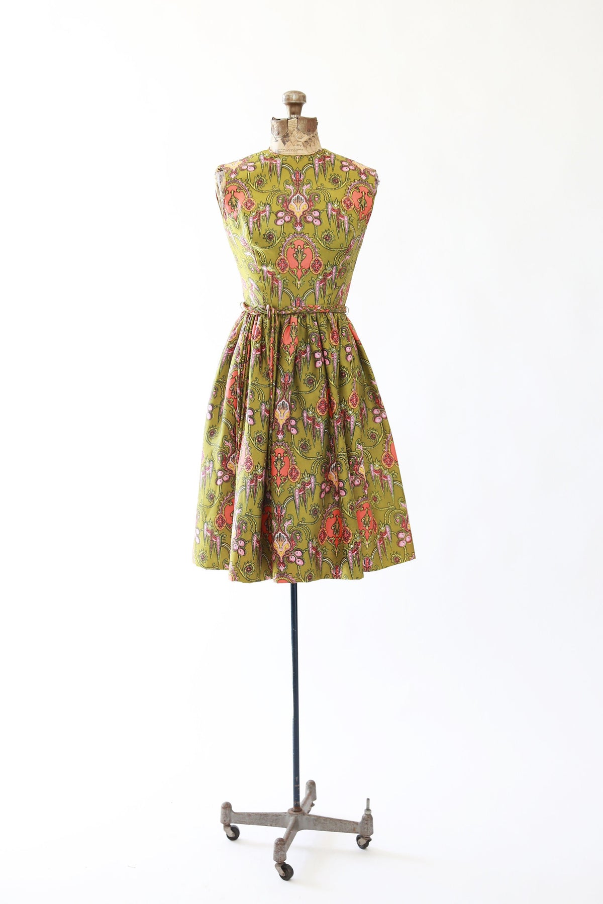 Vintage 1950s green silk floral mini dress