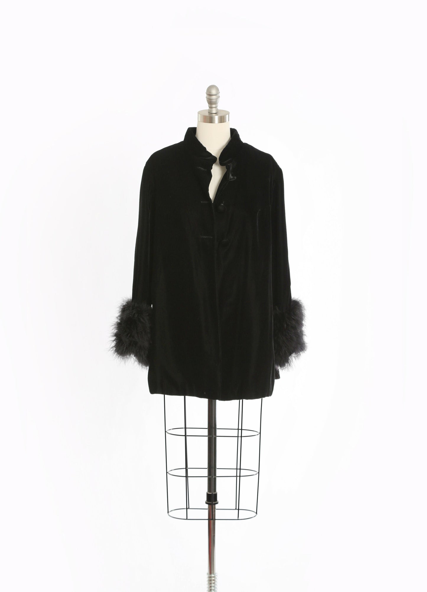 Vintage 60s black velvet ostrich feather opera coat