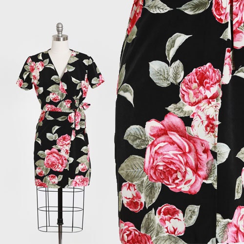 Vintage 90s floral rose wrap mini dress