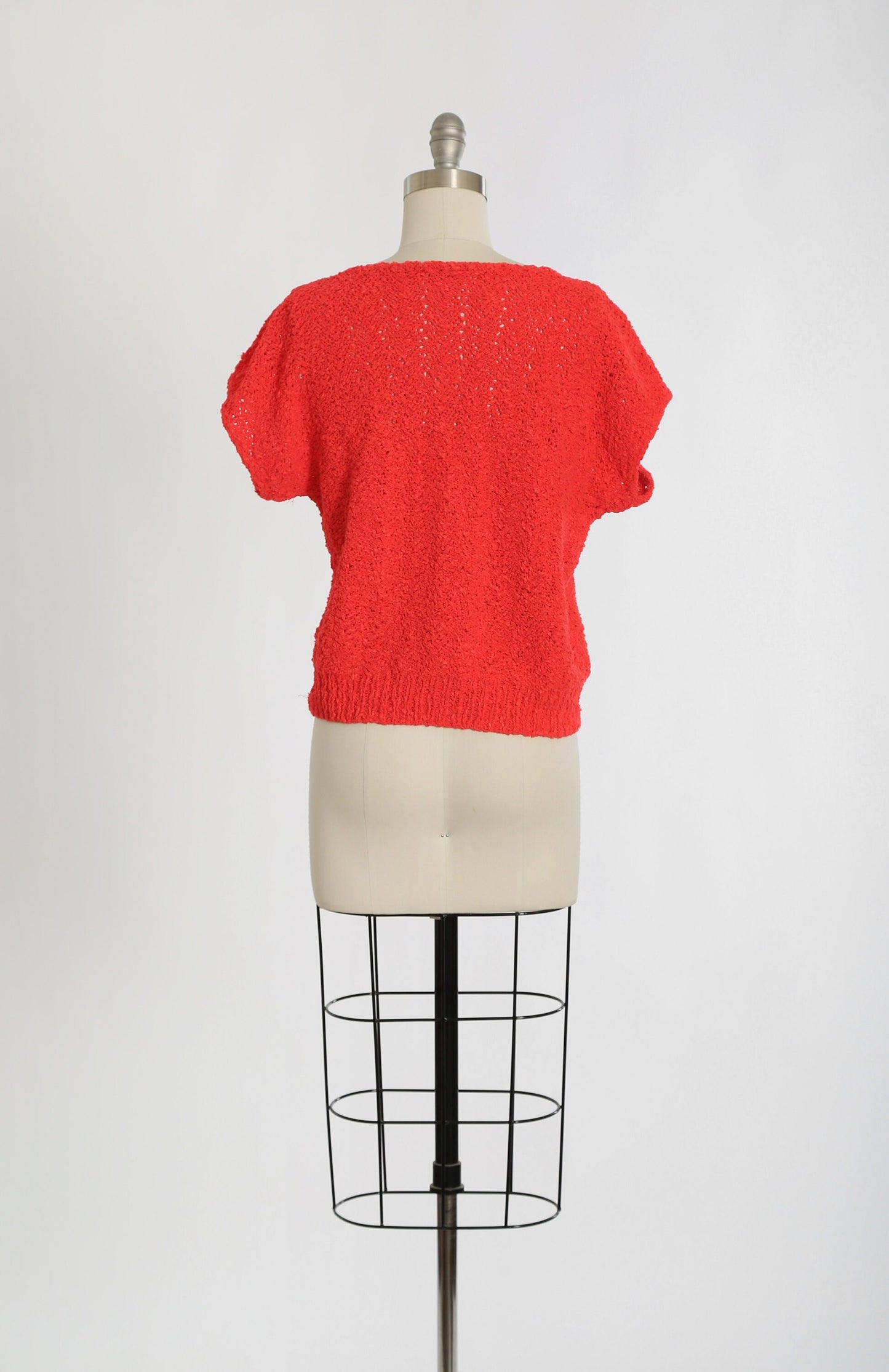 Vintage 80s hand knit hot pink crochet knit sweater
