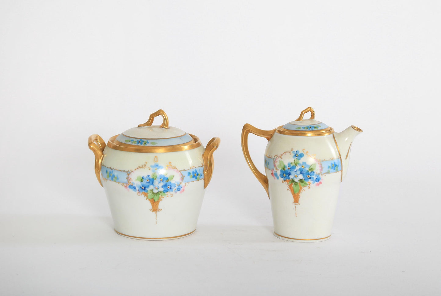 Antique vintage antique Bavaria Jul H Brauer hand painted floral creamer & sugar set 1910s