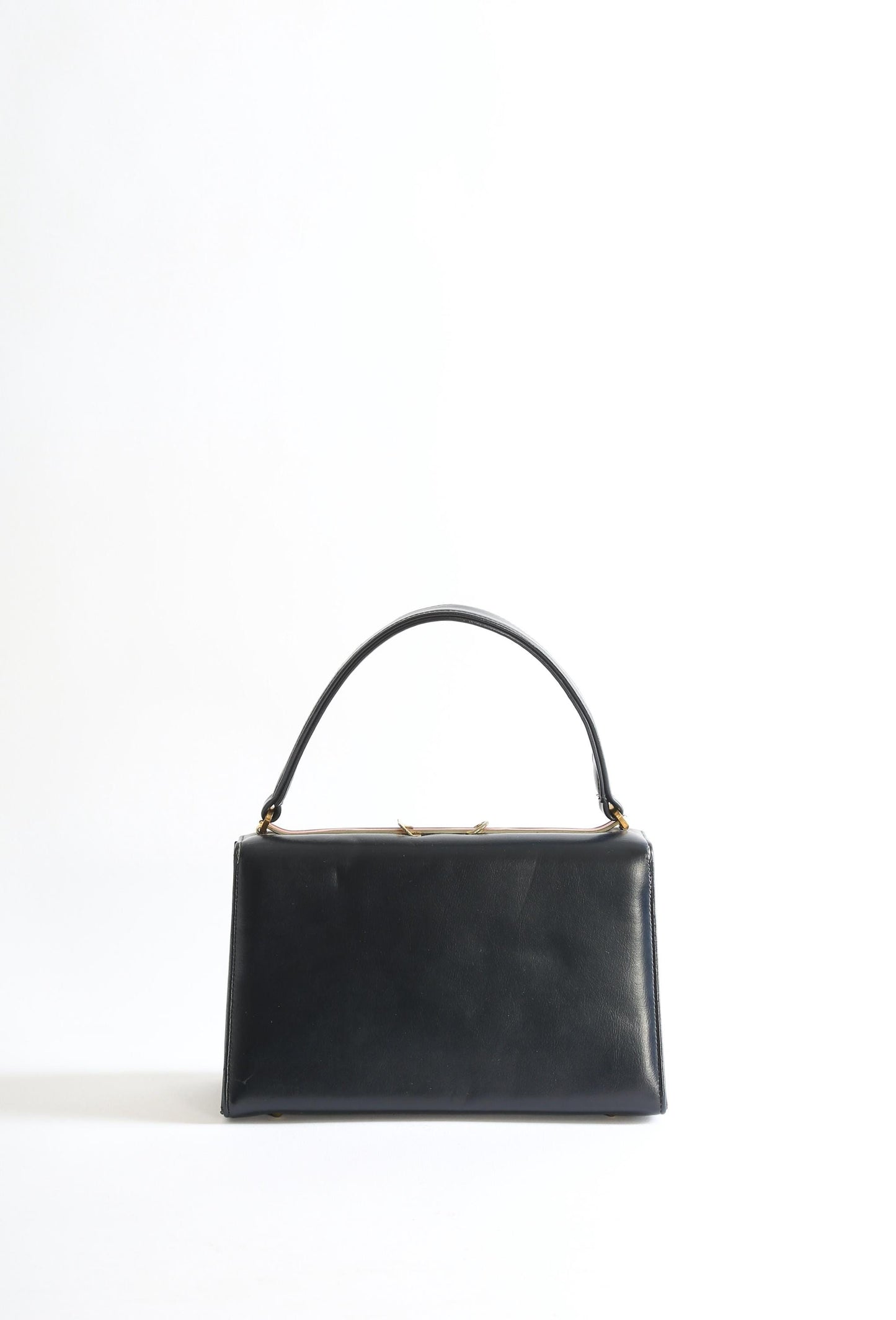 Vintage 60s navy blue red striped leather kelly bag purse