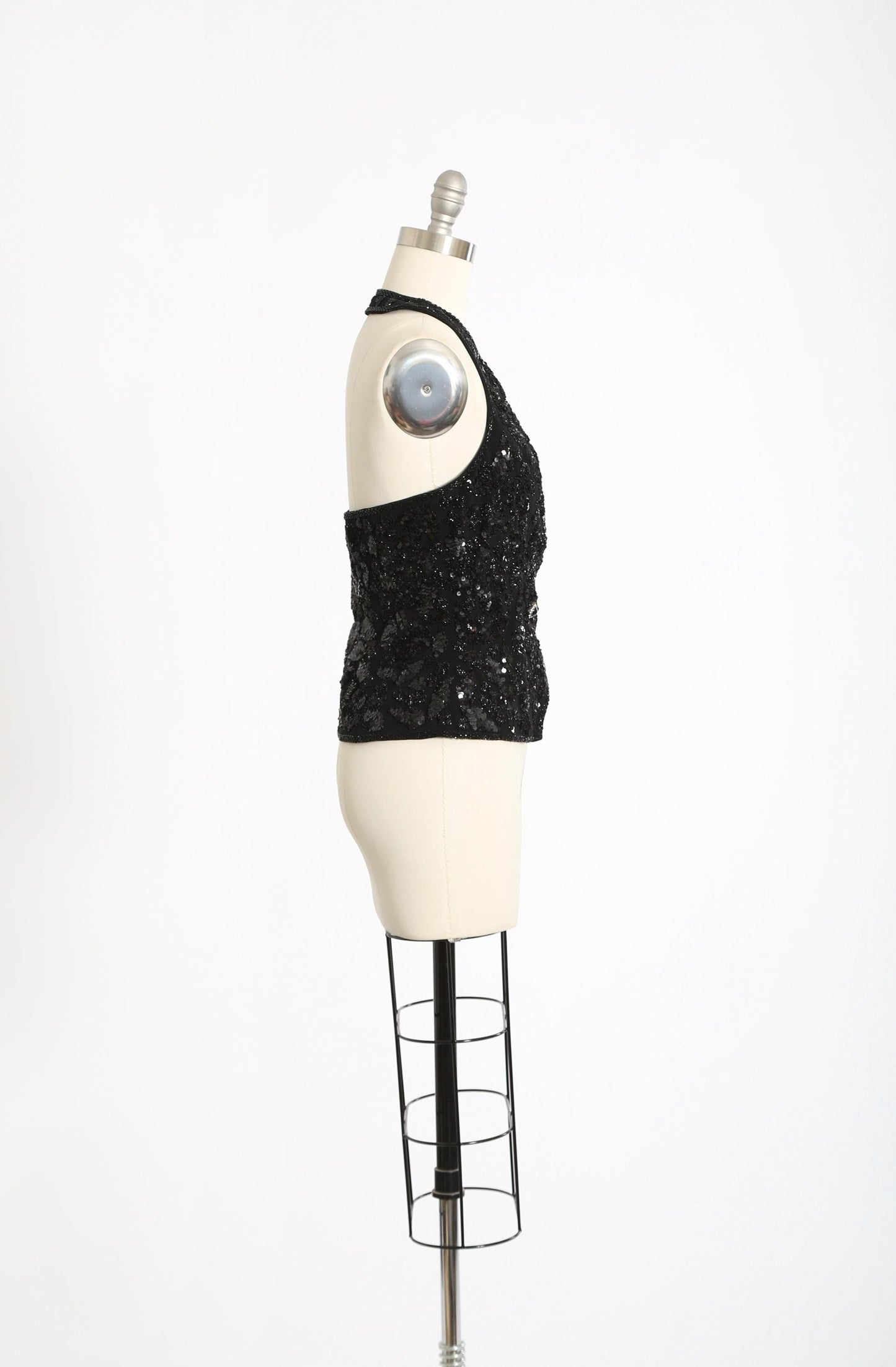 Vintage 90s Black beaded sequin tuxedo halter top