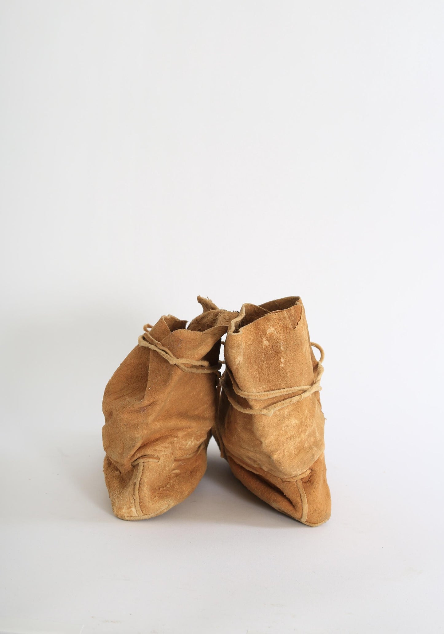 Antique Vintage 1920s Native American brown leather wrap moccasins