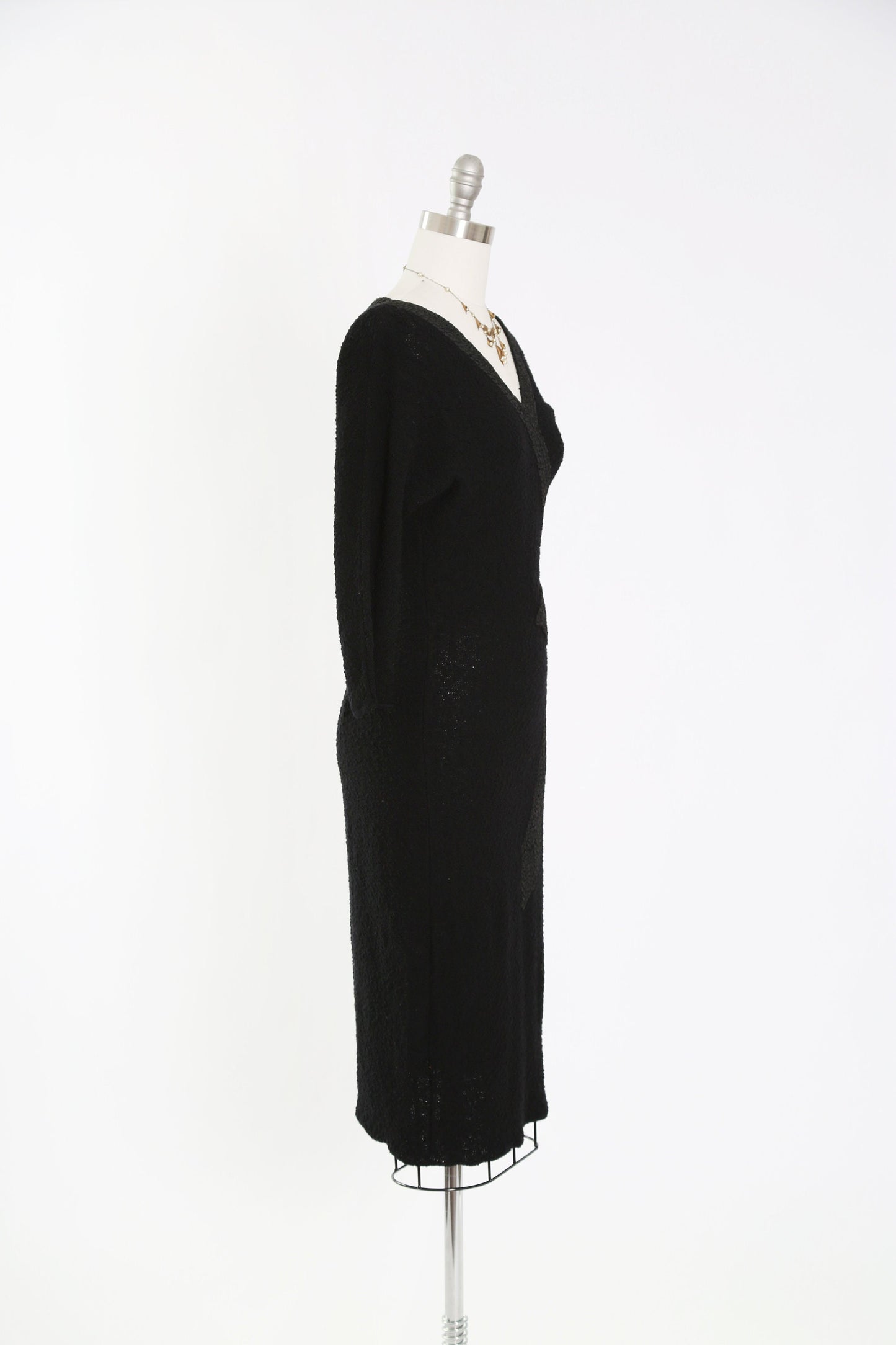 Vintage 40s black knit dress | 1940s crochet ribbon dress