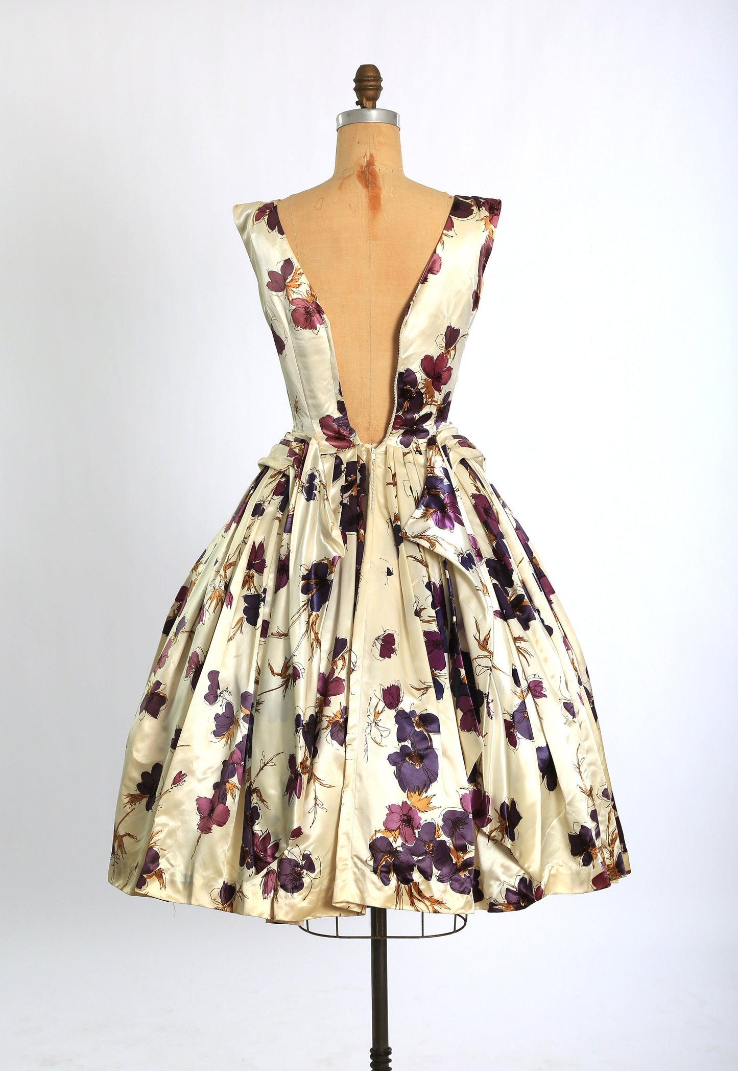 Vintage 50s purple floral satin dress ombre dress | Vintage 1950s artistic floral gown