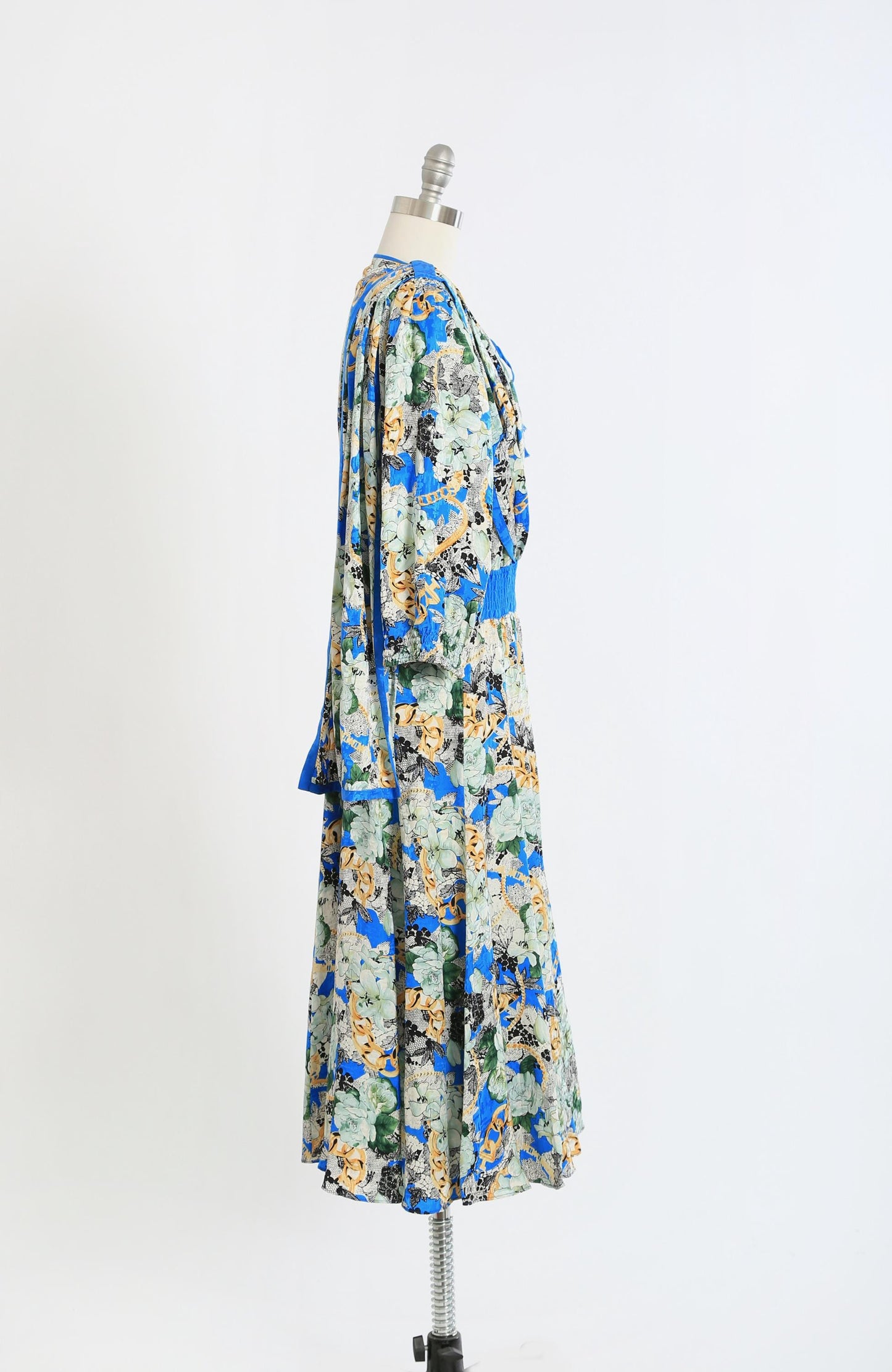 Diane Freis silk dress | Vintage 80s Diane Freis Gold chain floral silk maxi dress