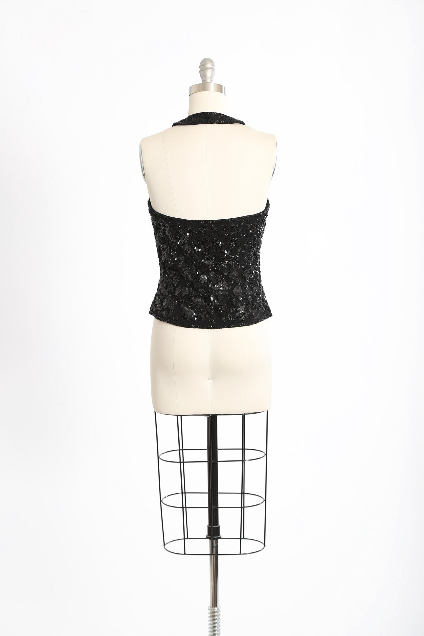 Vintage 90s Black beaded sequin tuxedo halter top