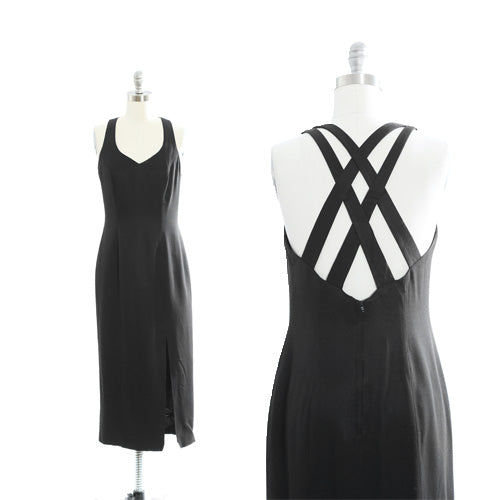 90s black strappy maxi dress