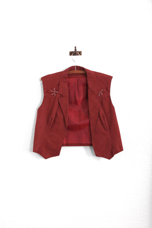 70s Maroon suede leather vest