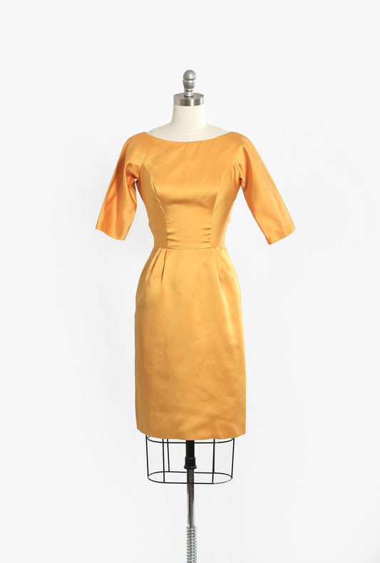 50s Gold satin wiggle dress