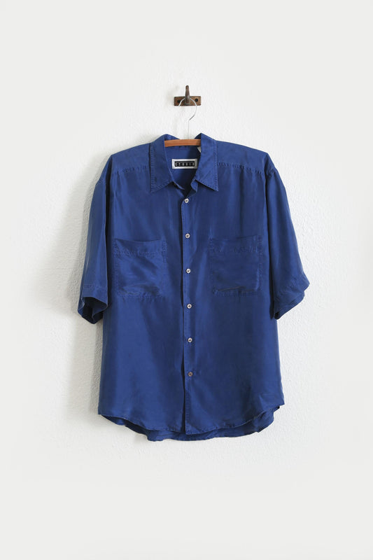 90s blue silk blouse