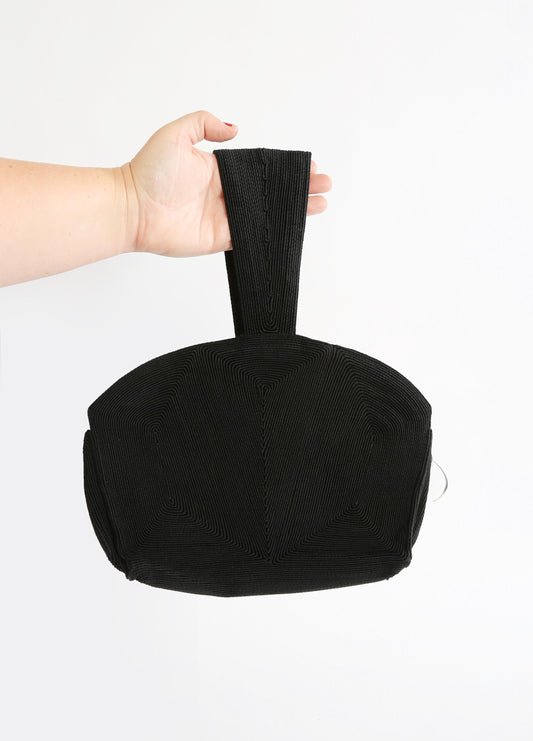 40s Corde wristlet | Vintage 1940s black cord purse