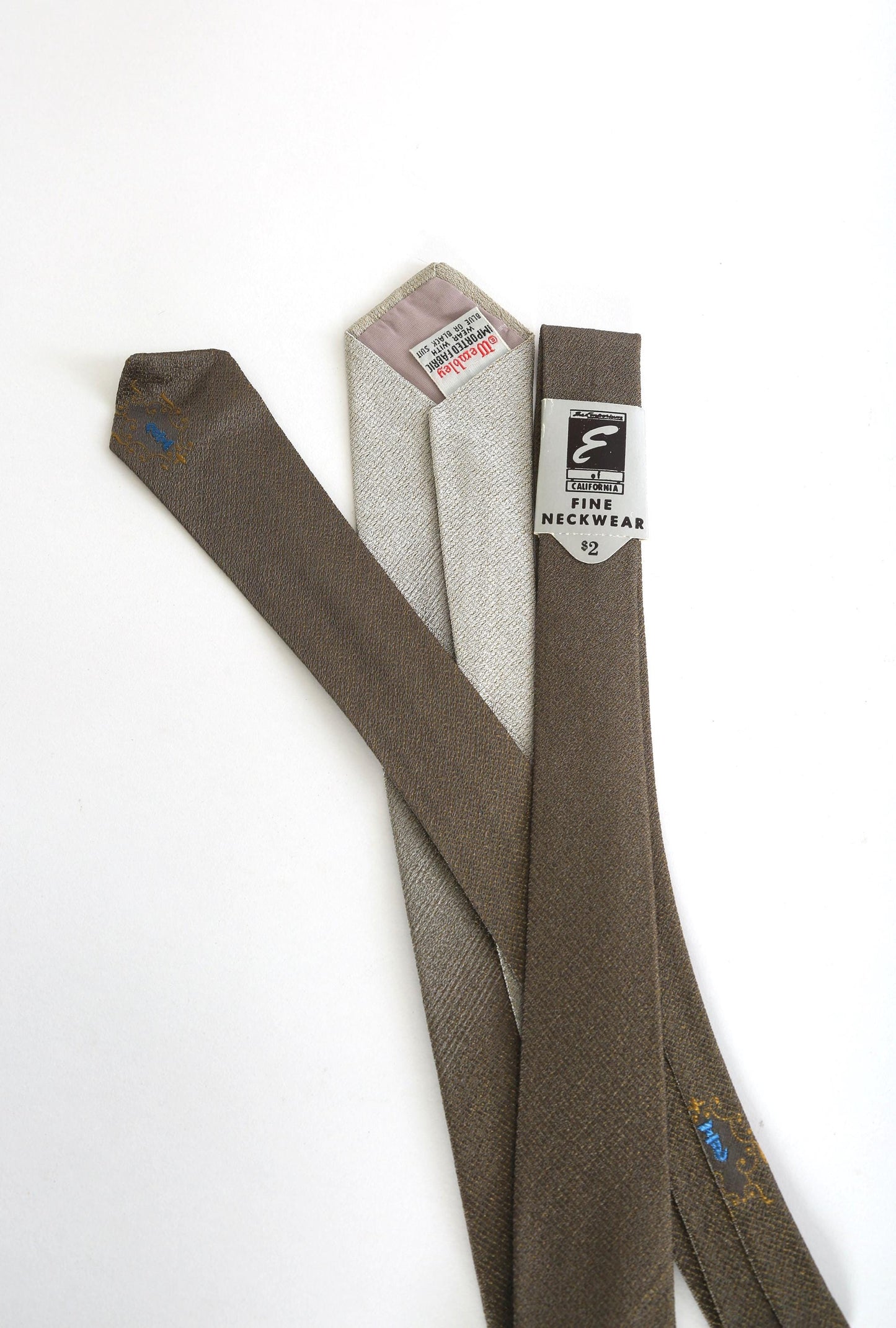 Vintage 60s woven knight Wembley silver ombre skinny tie deadstock