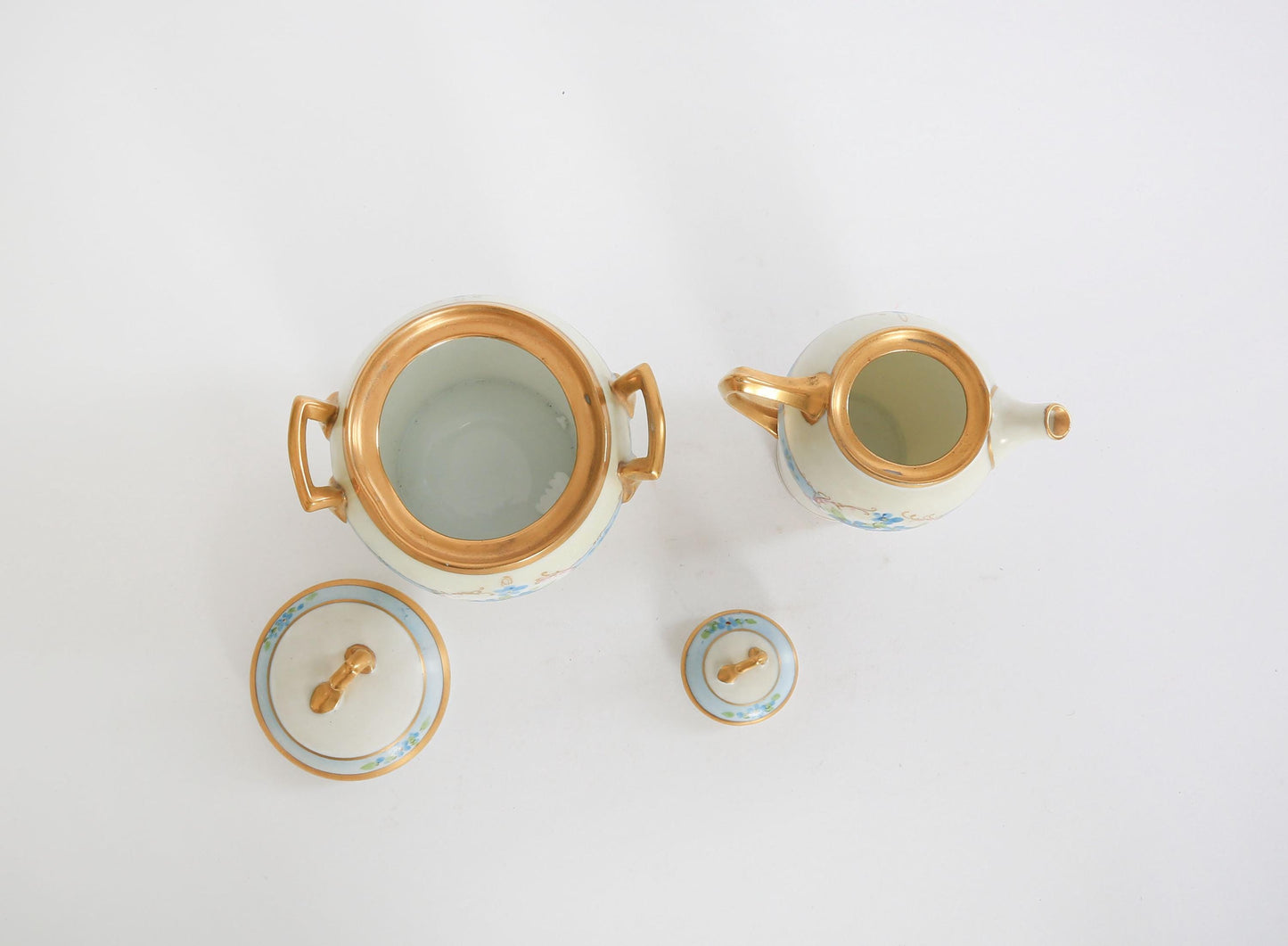 Antique vintage antique Bavaria Jul H Brauer hand painted floral creamer & sugar set 1910s
