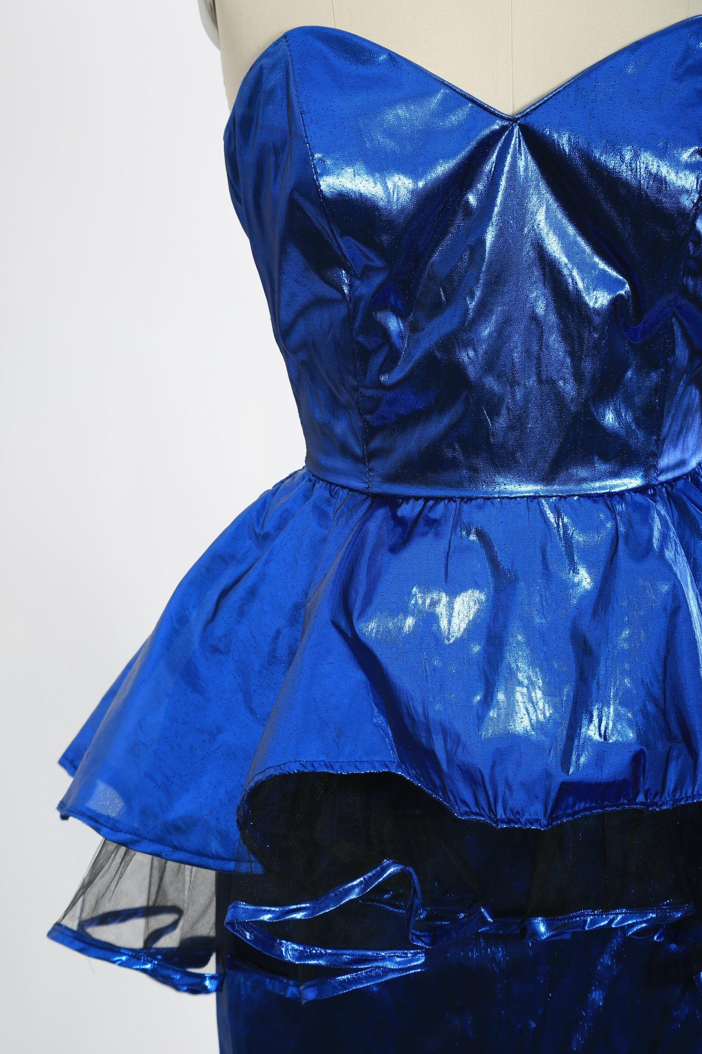 80s mermaid dress | Vintage 1980s metallic blue lame peplum party dress