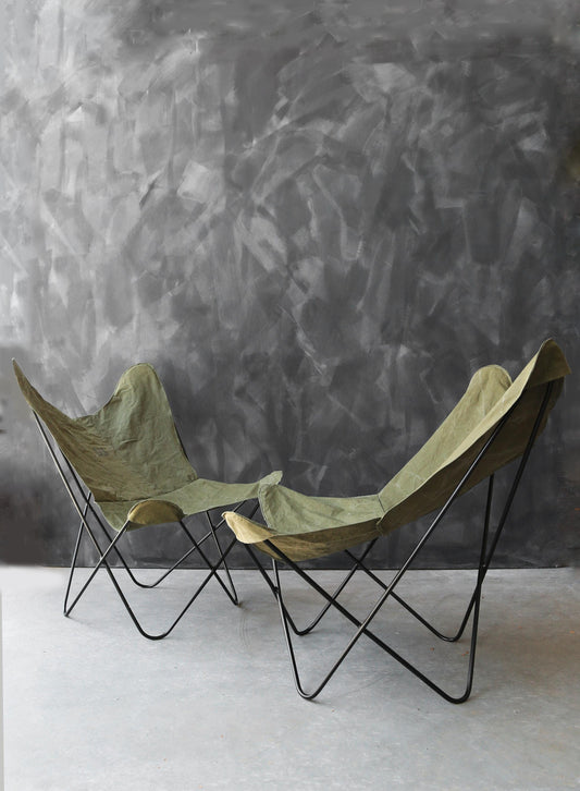 Mid Century Modern 1960s BKF Hardoy for Knoll Butterly chairs US Military canvas covers
