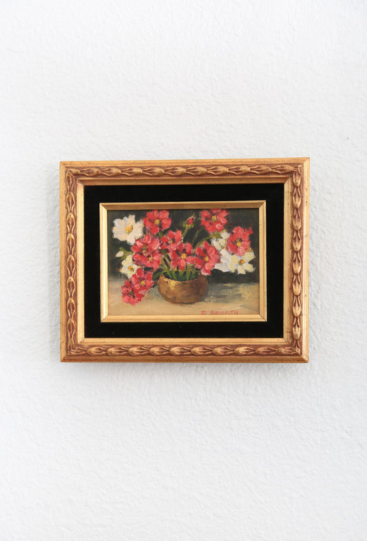 Vintage Original Floral Still Life Oil Painting Signed gold frame