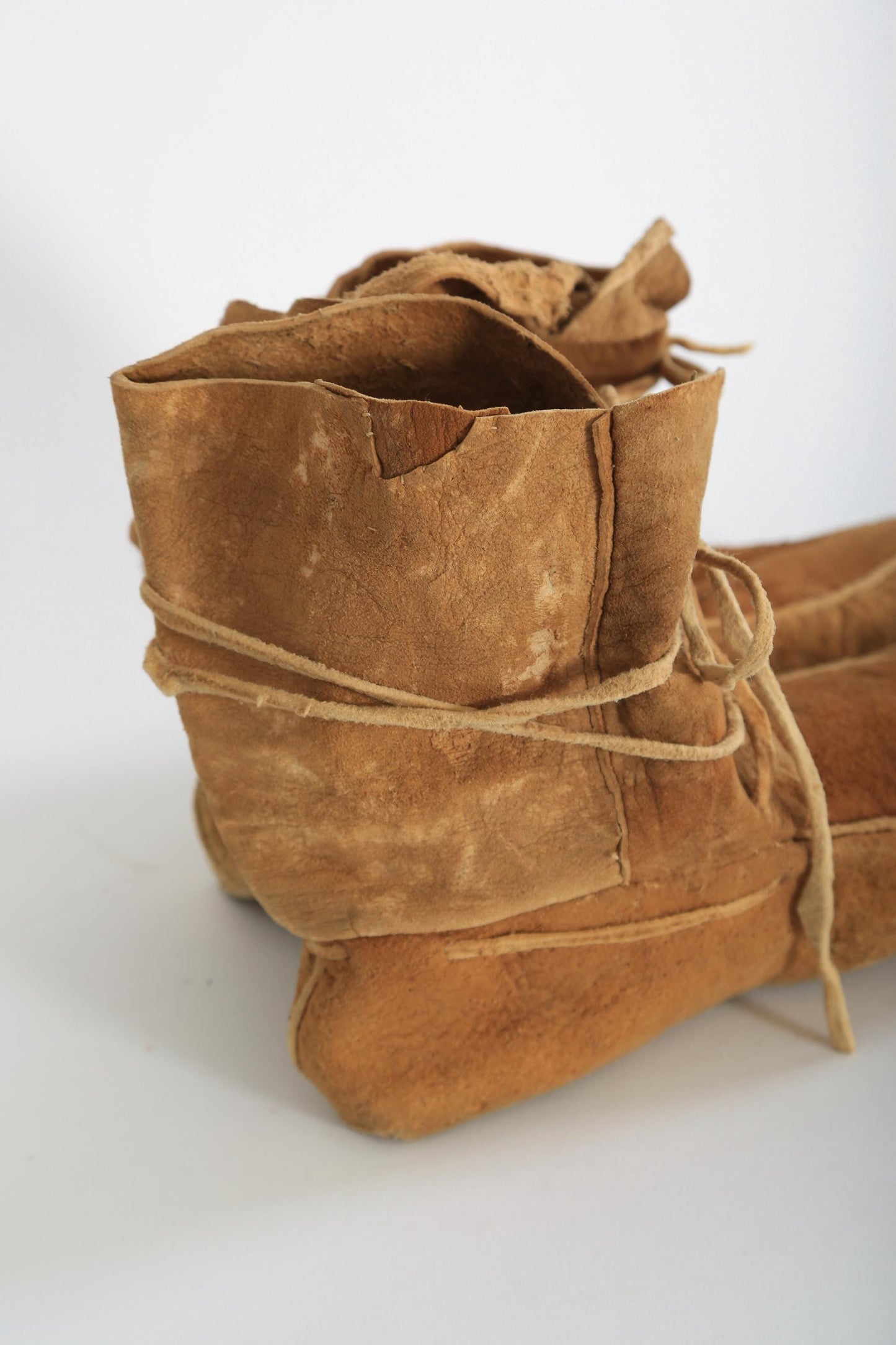 Antique Vintage 1920s Native American brown leather wrap moccasins
