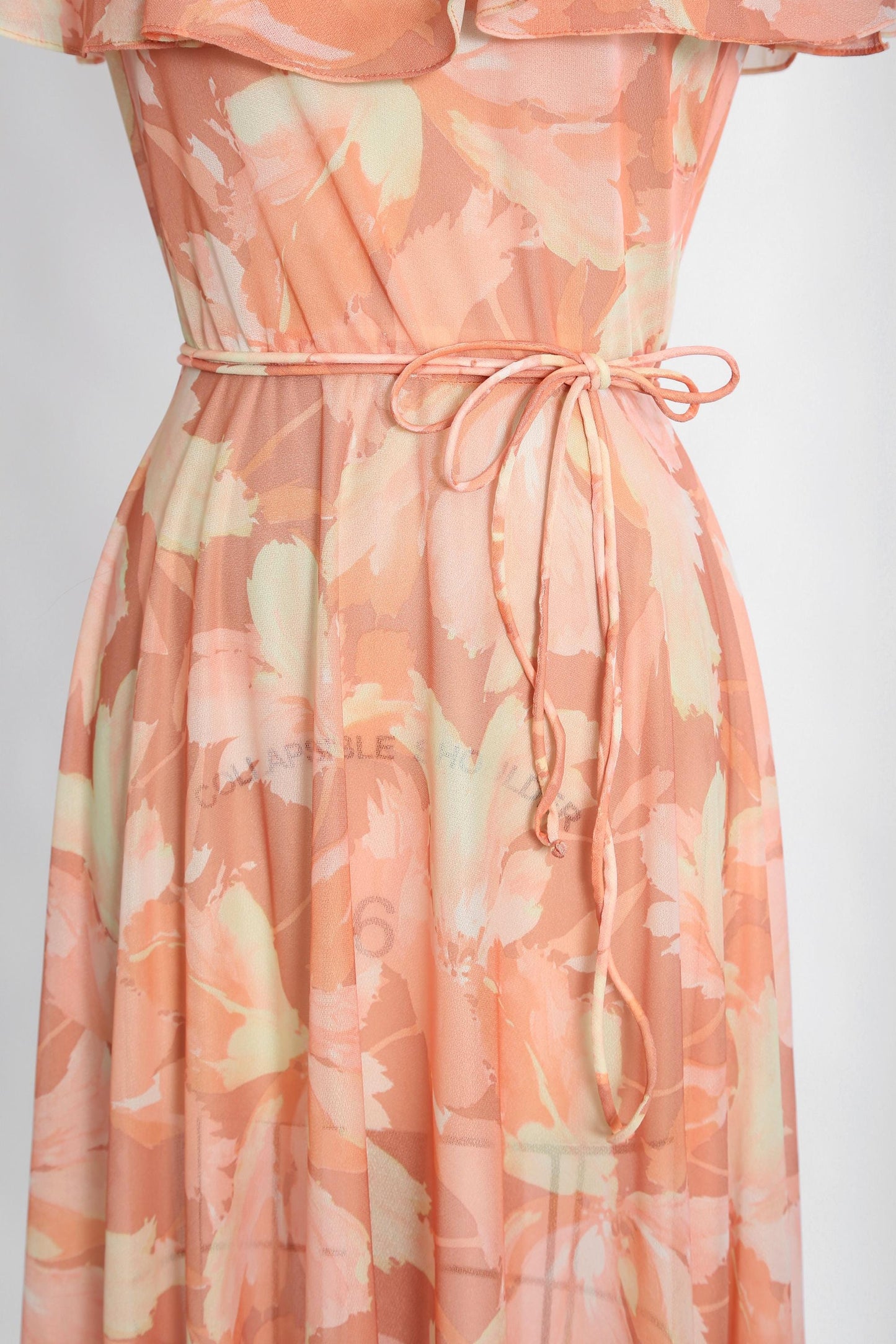 Floral ruffle maxi | Vintage 70s pink semi sheer maxi dress