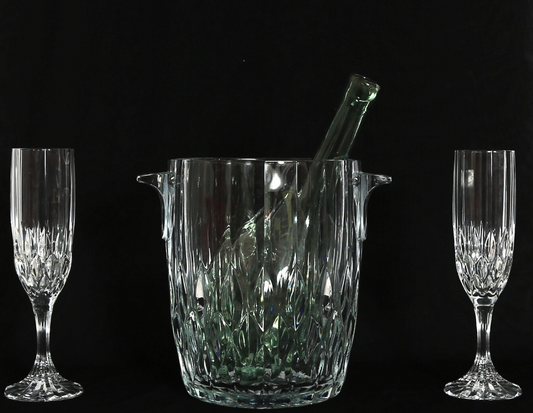 Vintage French Cristal dArques Bretagne crystal glass ice bucket + champagne flute glasses set