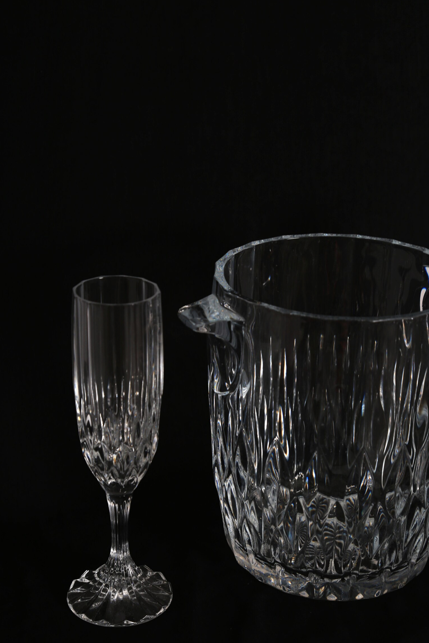 Vintage French Cristal dArques Bretagne crystal glass ice bucket + champagne flute glasses set
