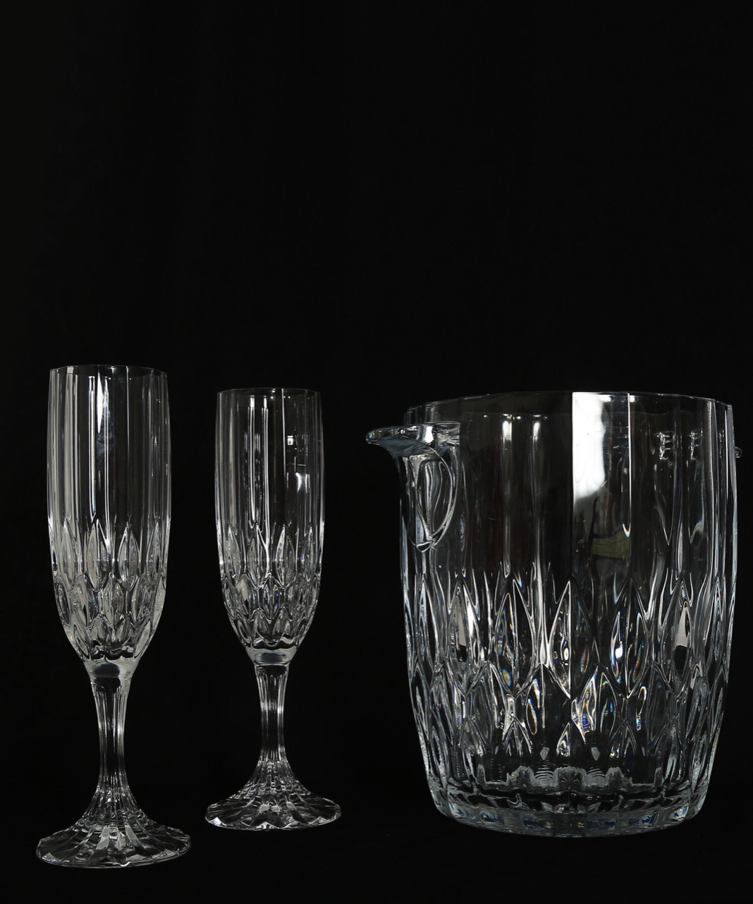 Vintage French Cristal dArques Bretagne crystal glass ice bucket + champagne flute glasses set
