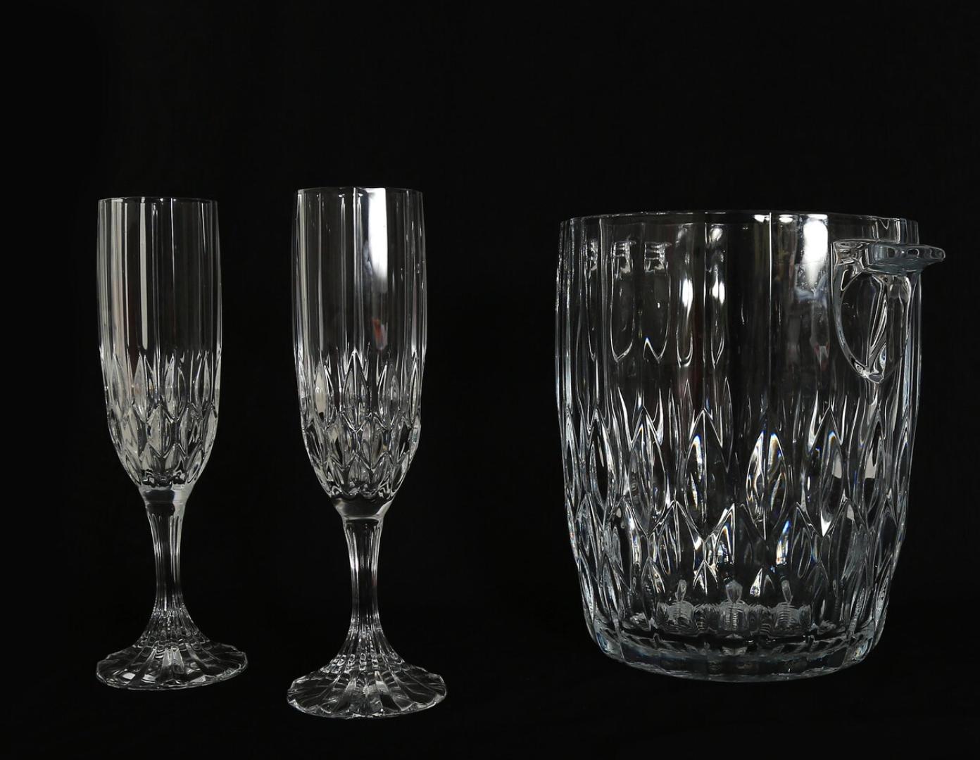 Vintage French Cristal dArques Bretagne crystal glass ice bucket + champagne flute glasses set