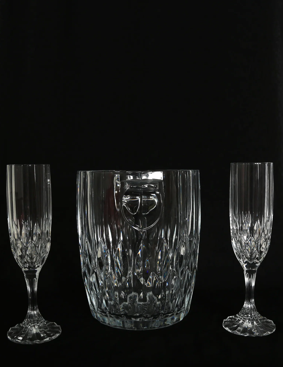 Vintage French Cristal dArques Bretagne crystal glass ice bucket + champagne flute glasses set